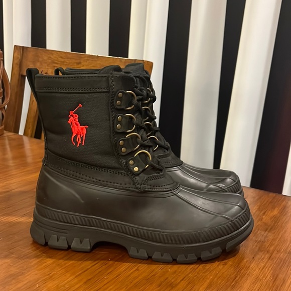 Polo Ralph Lauren Crestwick winter duck boots new black red Mens Size 8 - Picture 3 of 14